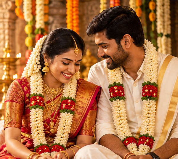 Kammavar matrimony: a Kammavar Naidu bride and groom on their wedding day